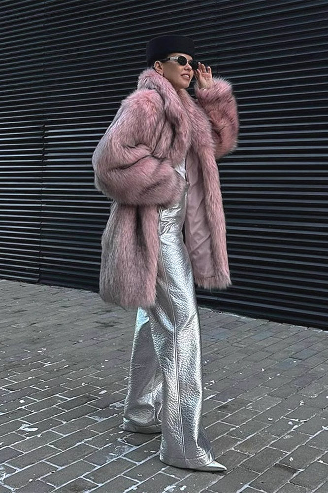 Faux Fur Plush Warm Open Front Coat image 5