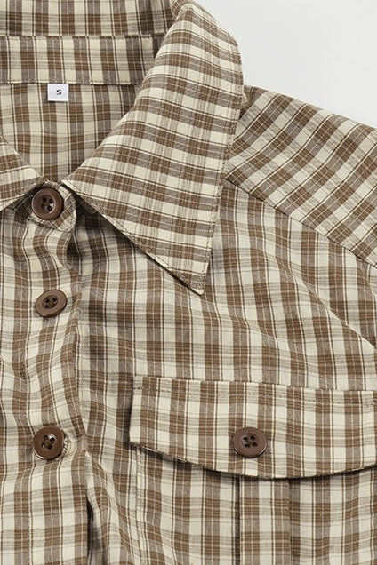 Plaid Waist Slim Five Quarter Sleeve Blouse image 5