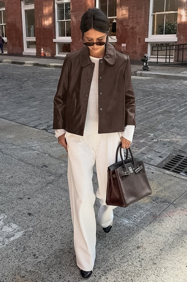 Classic Brown PU Crop Coat image 4