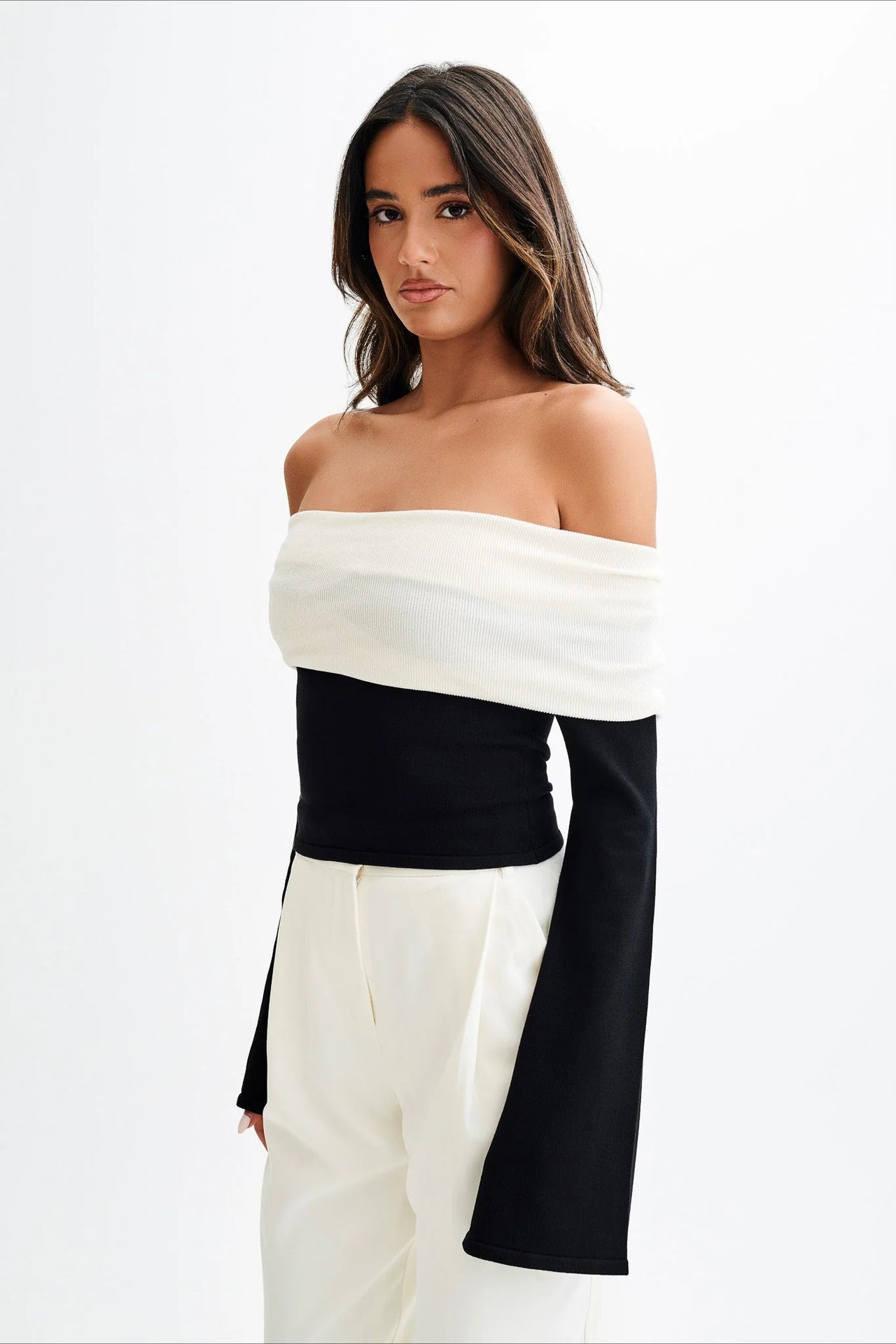 Off-Shoulder Fitted Knit Sweater image 3
