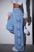 Y2K High Waist Bow Print Jeans image 3