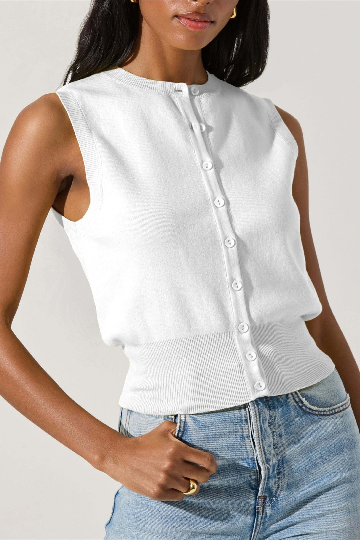 Round Neck Button Front Knit Top image 5