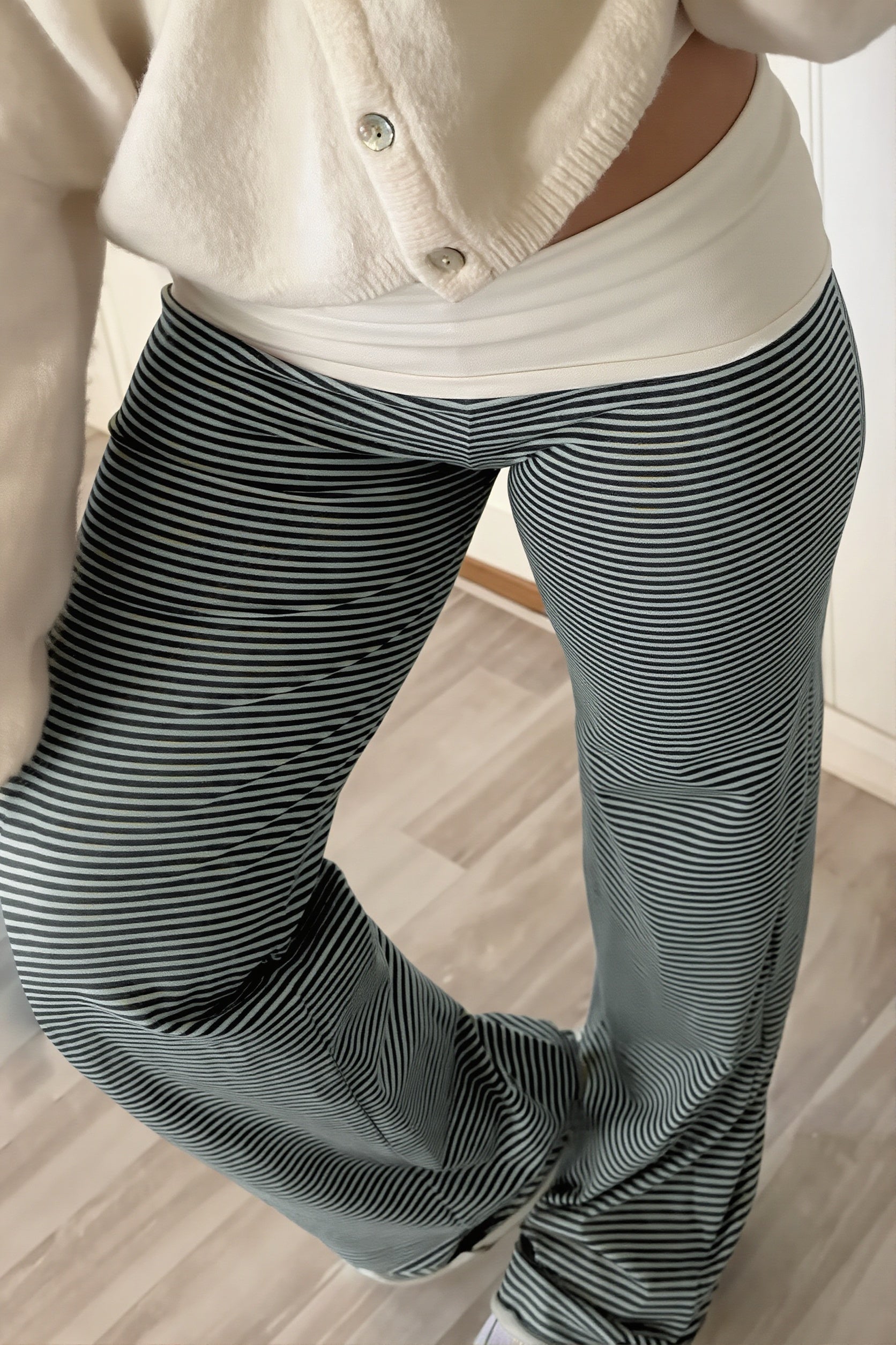 Fold Waist Stripe Knit Straight Pants image 5