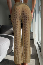 Vacation Knit Hollow Out Tie Flared Pants image 6