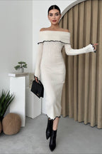 Ribbed Off Shoulder Color Block Knit Sweater Dress image 5