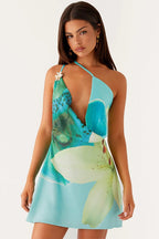 Sexy Printed Cowl Neck One Shoulder Mini Dress image 4
