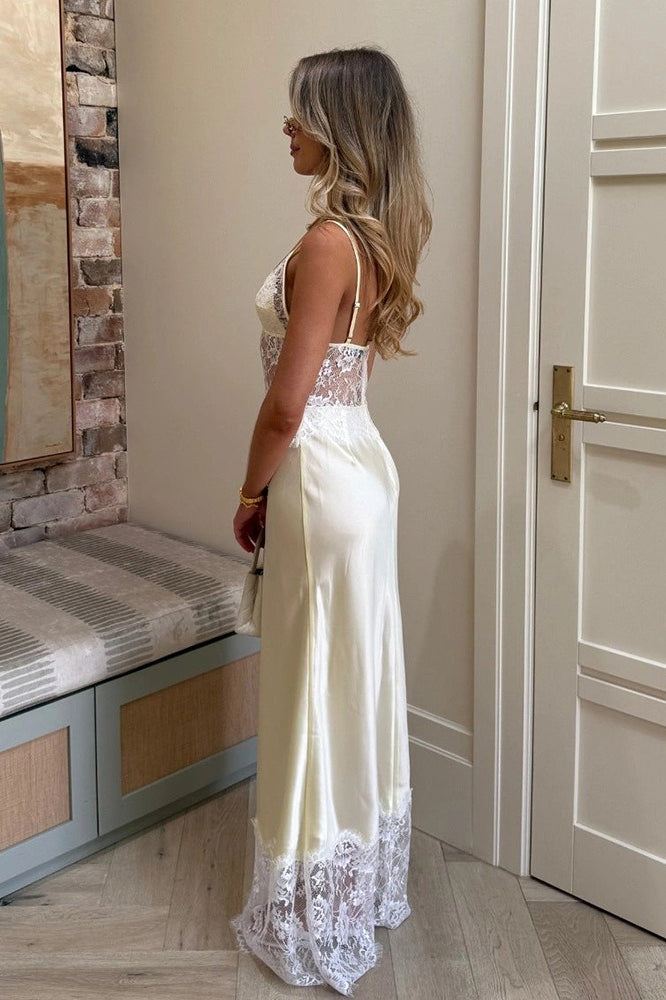 Elegant Sexy Deep V Sheer Lace Patchwork Maxi Dress image 3