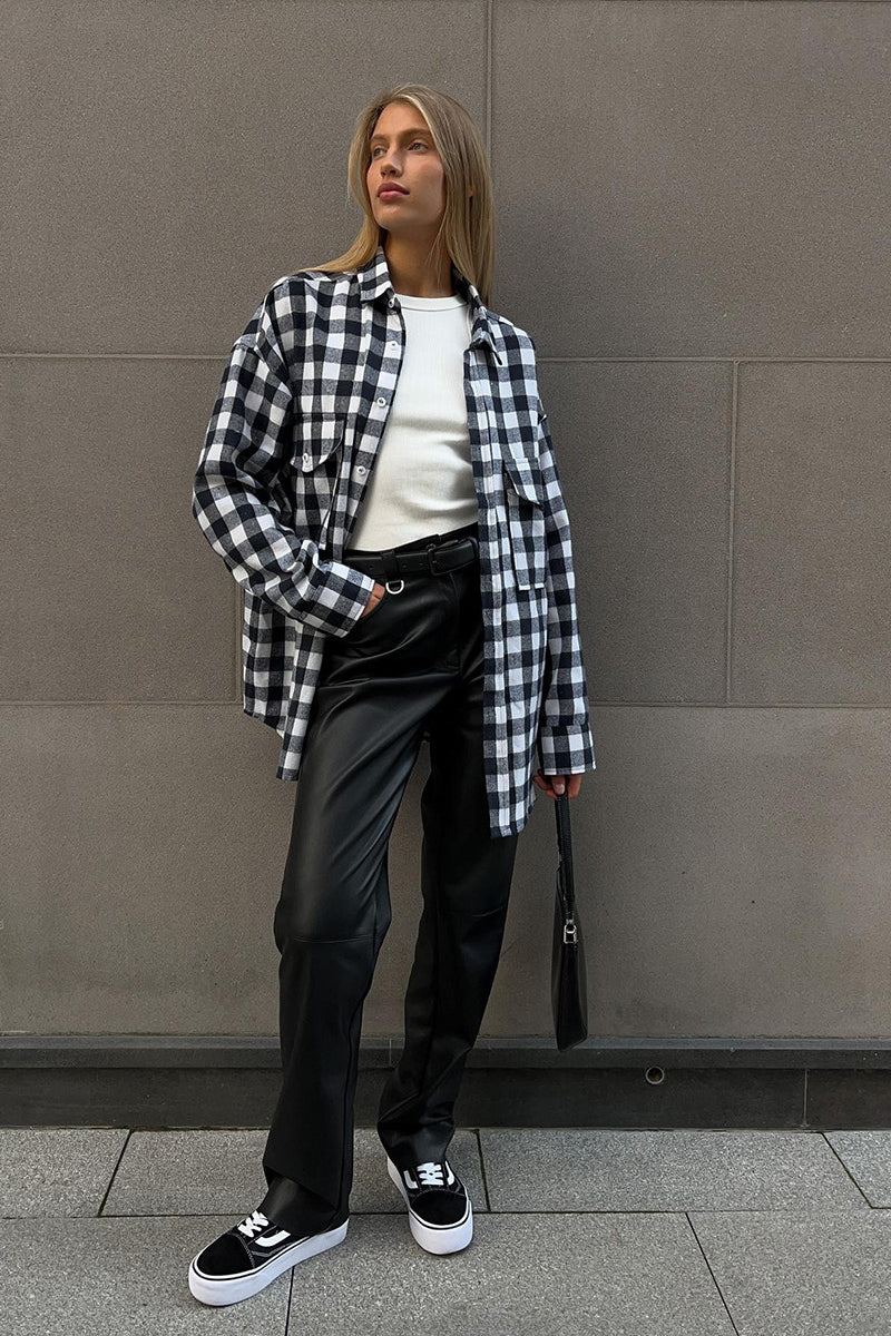 Plaid Mid Length Double Pocket Shirt Blouse image 8