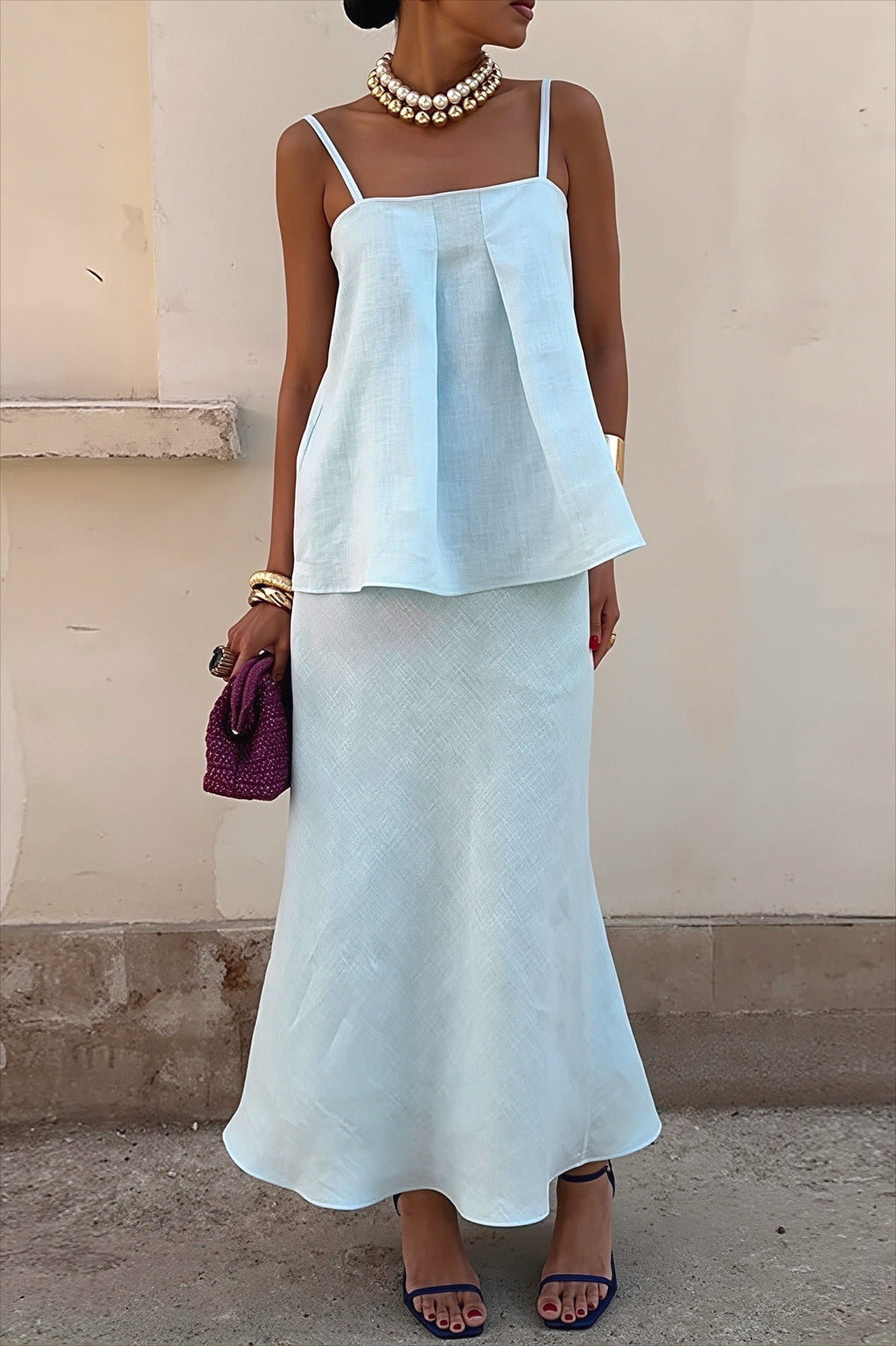 Elegant Casual Solid Cami Skirt Set image 1