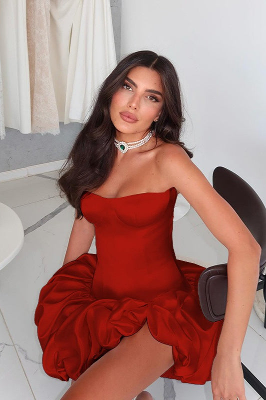 Strapless Ruched A-Line Party Dress image 7