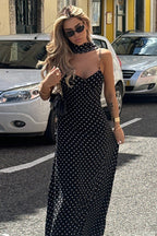 Polka Dot Sexy V Neck Cami Backless Maxi Dress image 3