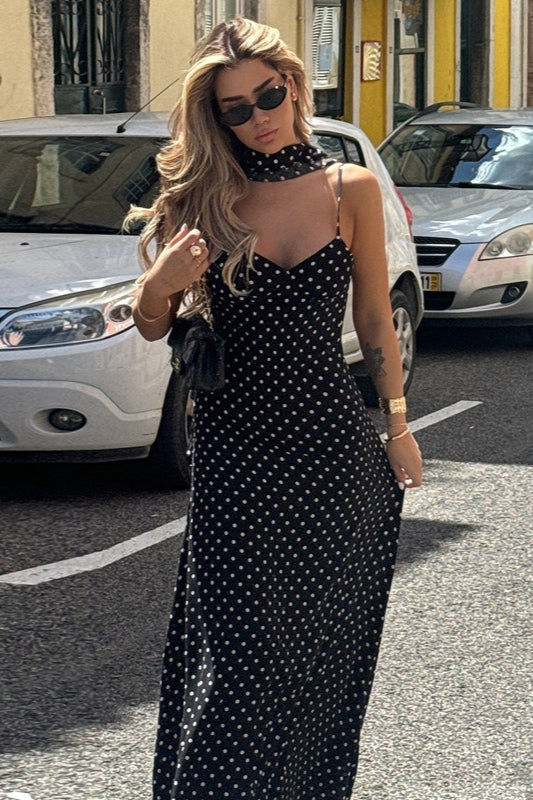 Polka Dot Sexy V Neck Cami Backless Maxi Dress image 3