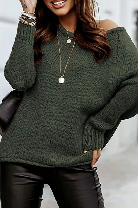 Off-Shoulder Crew-Neck Loose Knit Sweater image 2