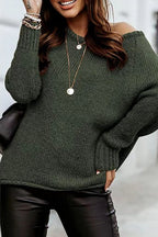 Off-Shoulder Crew-Neck Loose Knit Sweater image 2