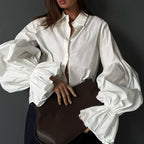 Loose Fit Lantern Sleeve Lapel Blouse image 4