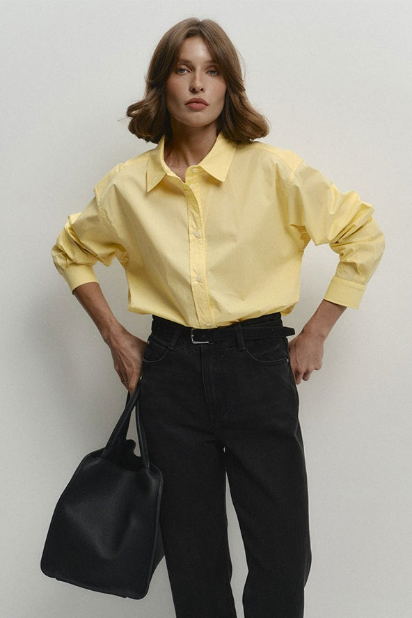 Cotton Yellow Button Down Loose Commuter Blouse image 1