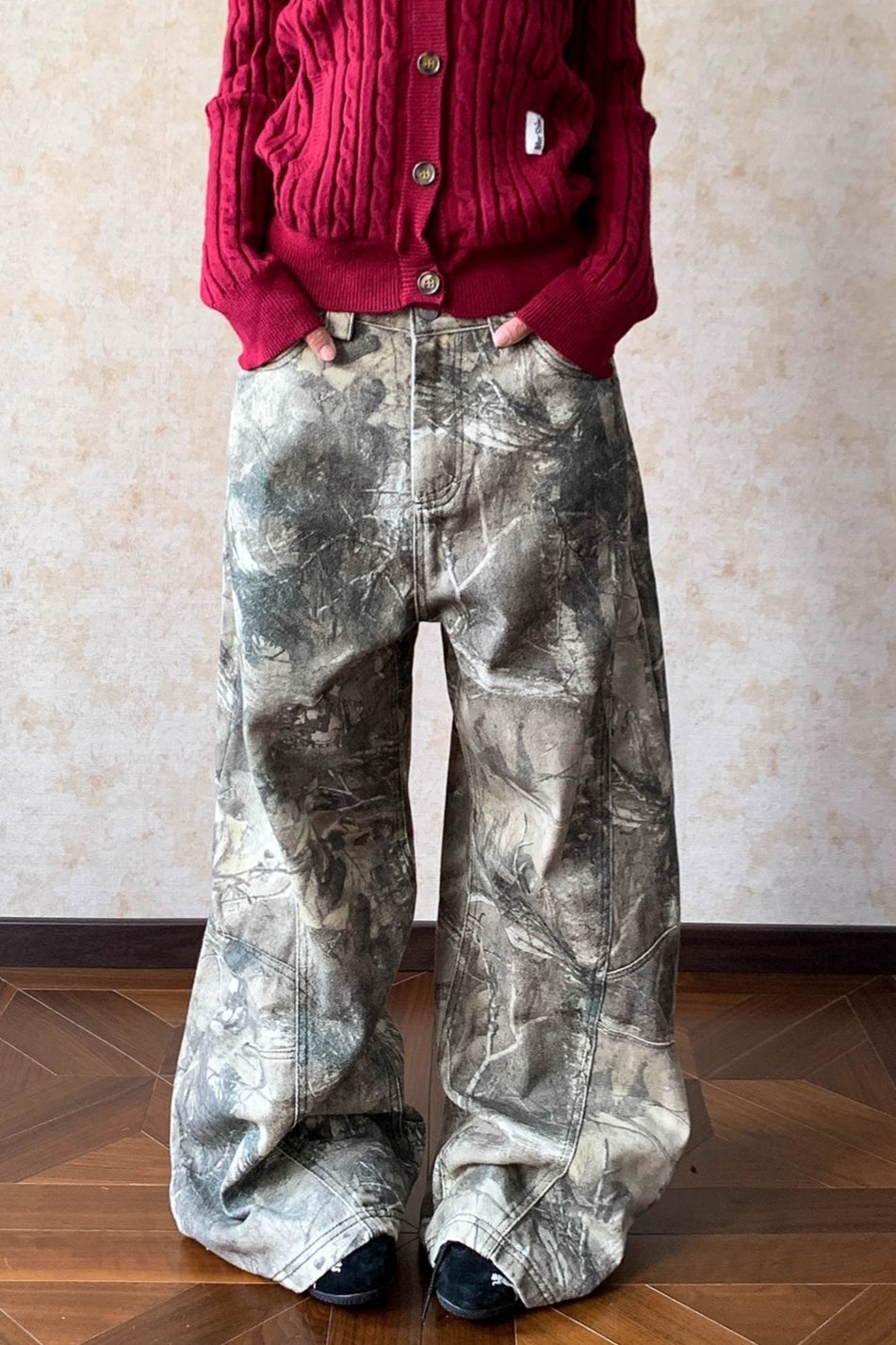 Loose Hip Hop Washed Tree Camo Jeans image 5