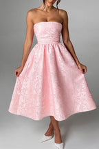 Solid Jacquard Strapless A-Line Party Dress image 1