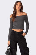 Slim Fit Striped Slit Neck Knit Top image 3