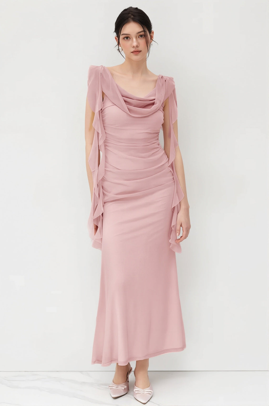 Lace Strap Backless Ruffle Maxi Dress image 3
