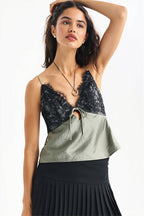 Lace Color Block Satin Backless Cami Top image 4