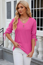Petra Eyelet Top detail view styled for Avrienne