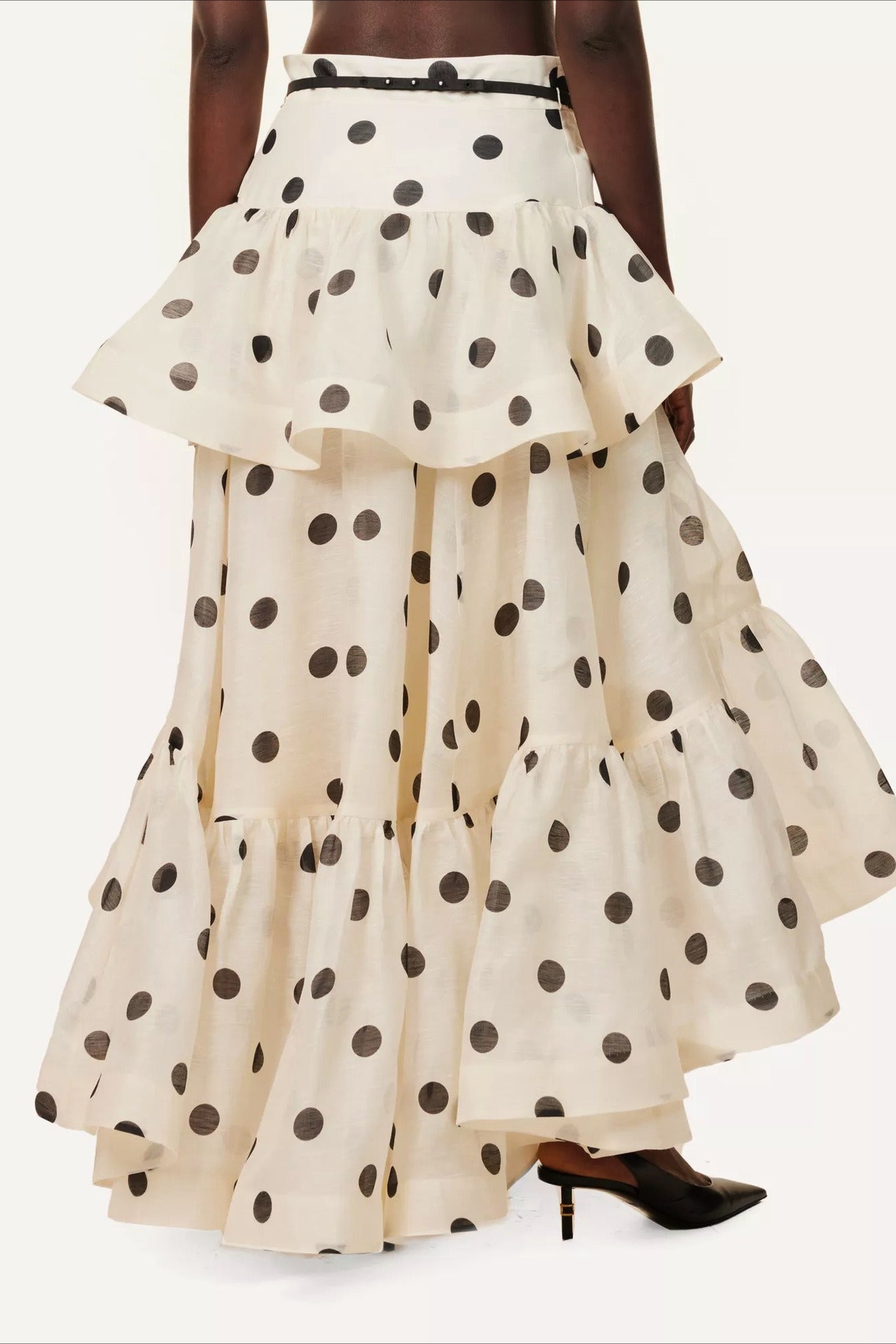 Tiered Ruffle Polka Dot Midi Skirt image 3