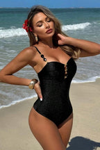 Sexy Solid Push Up Metallic One Piece Swimwear image 1