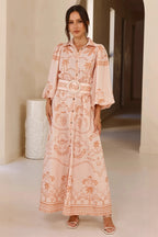 Linen Puff Sleeve Belt Loose Boho Dress image 5