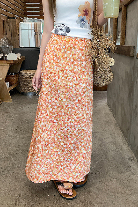 Floral Orange A Line Midi Skirt image 3