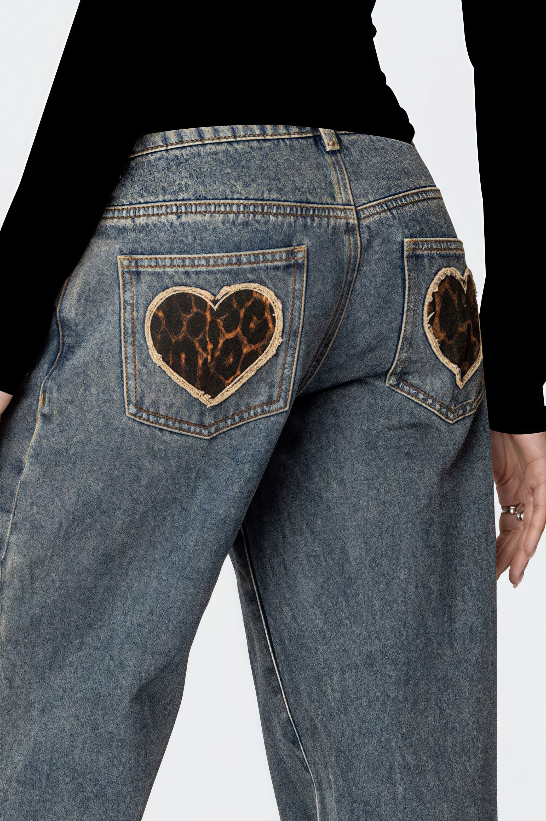 Heart Leopard Low Waist Straight Jeans image 3