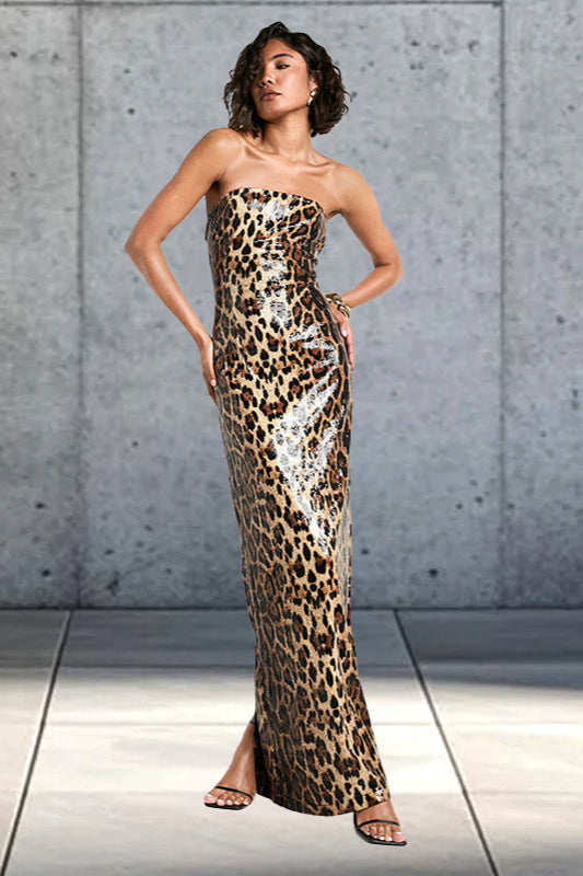 Colorblock Leopard Strapless Maxi Dress image 2