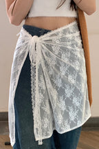 White Lace Apron Skirt with Tie Versatile Half Skirt image 1