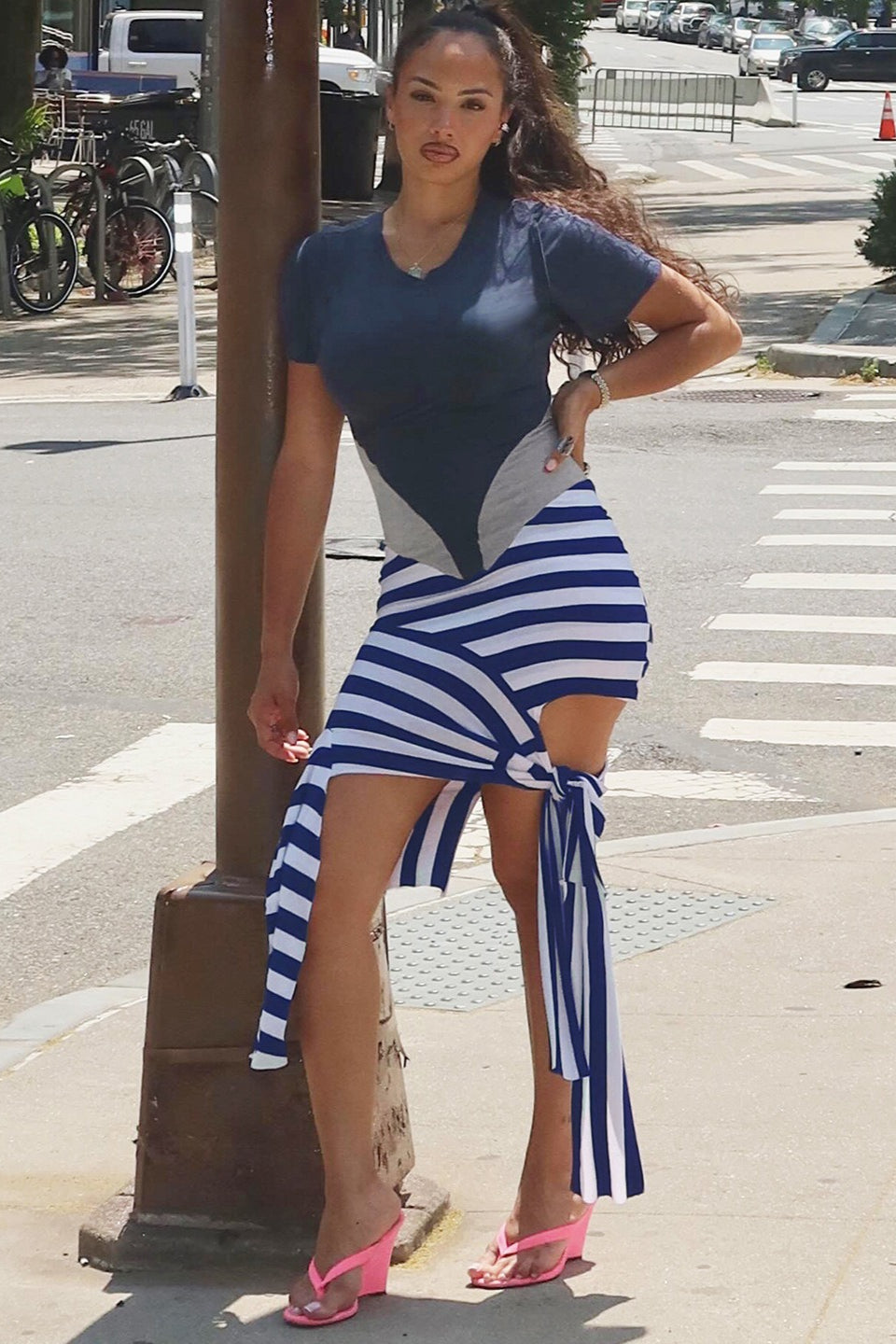 Stripe Contrast Tie Irregular Mini Dress image 5