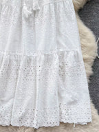Soleil Eyelet Skirt detail view styled for Avrienne