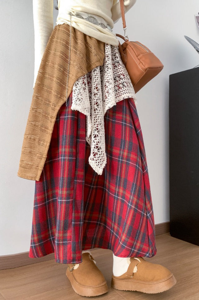 Asymmetric Lace Panel Plaid Skirt image 10