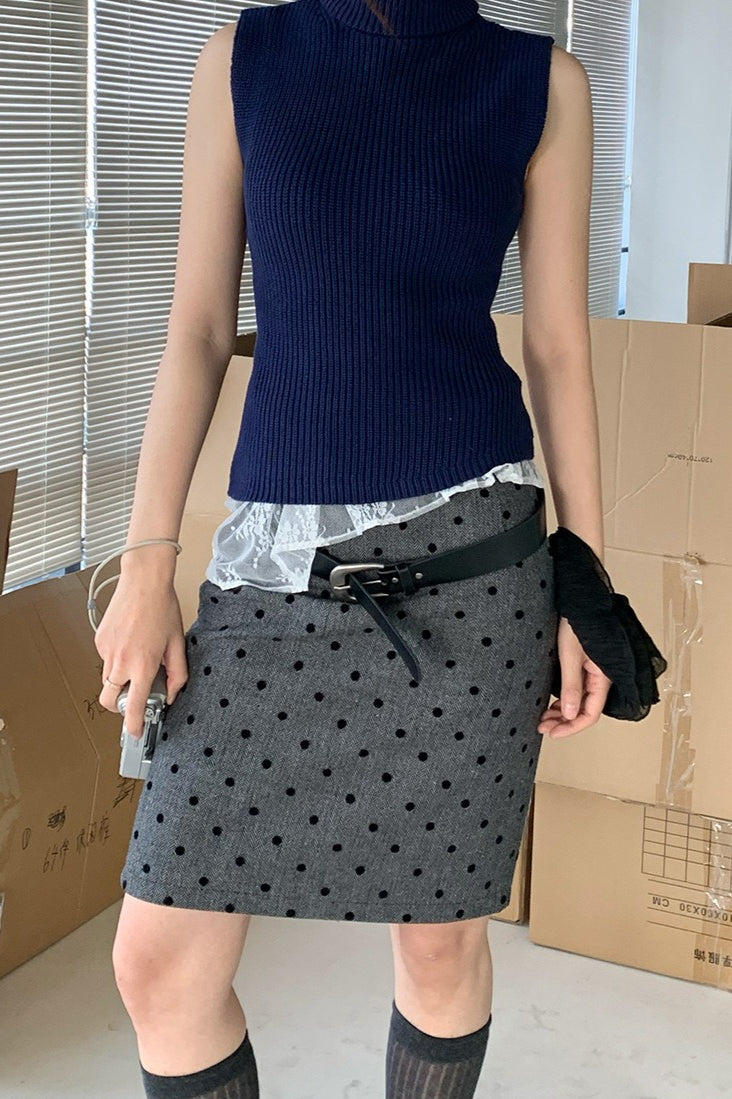 High Waist Flocked Polka Dot Bodycon Midi Skirt image 6