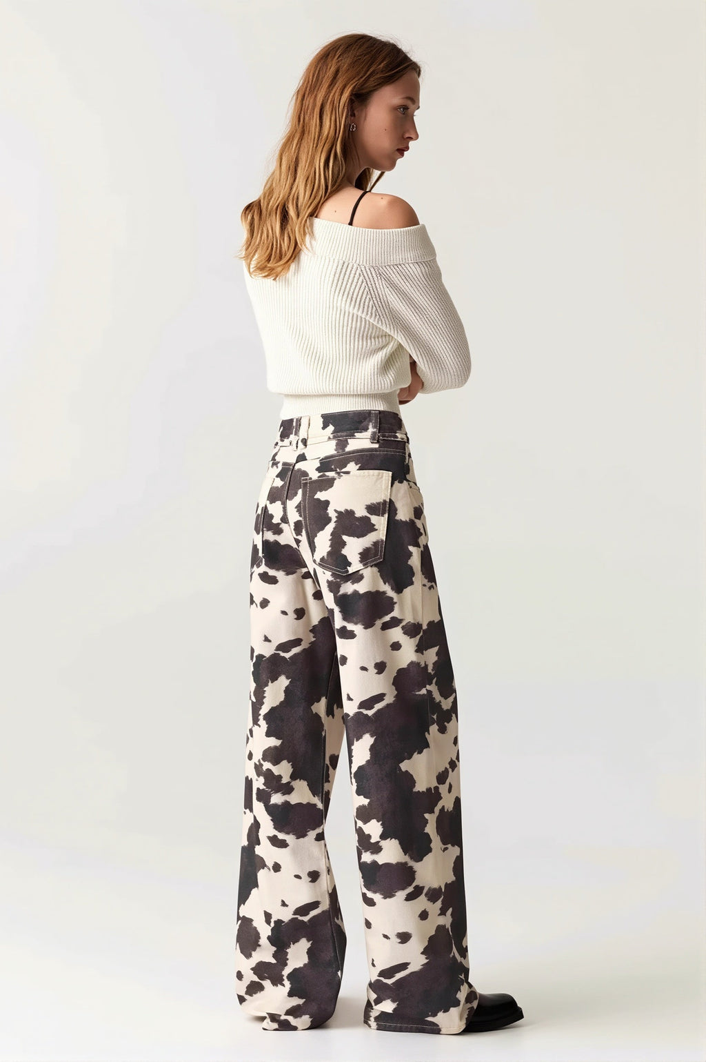 Chic Retro Cow Print Washed Straight Jeans image 3