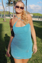 Sexy Halter Neck Slit Shiny Bodycon Dress image 3