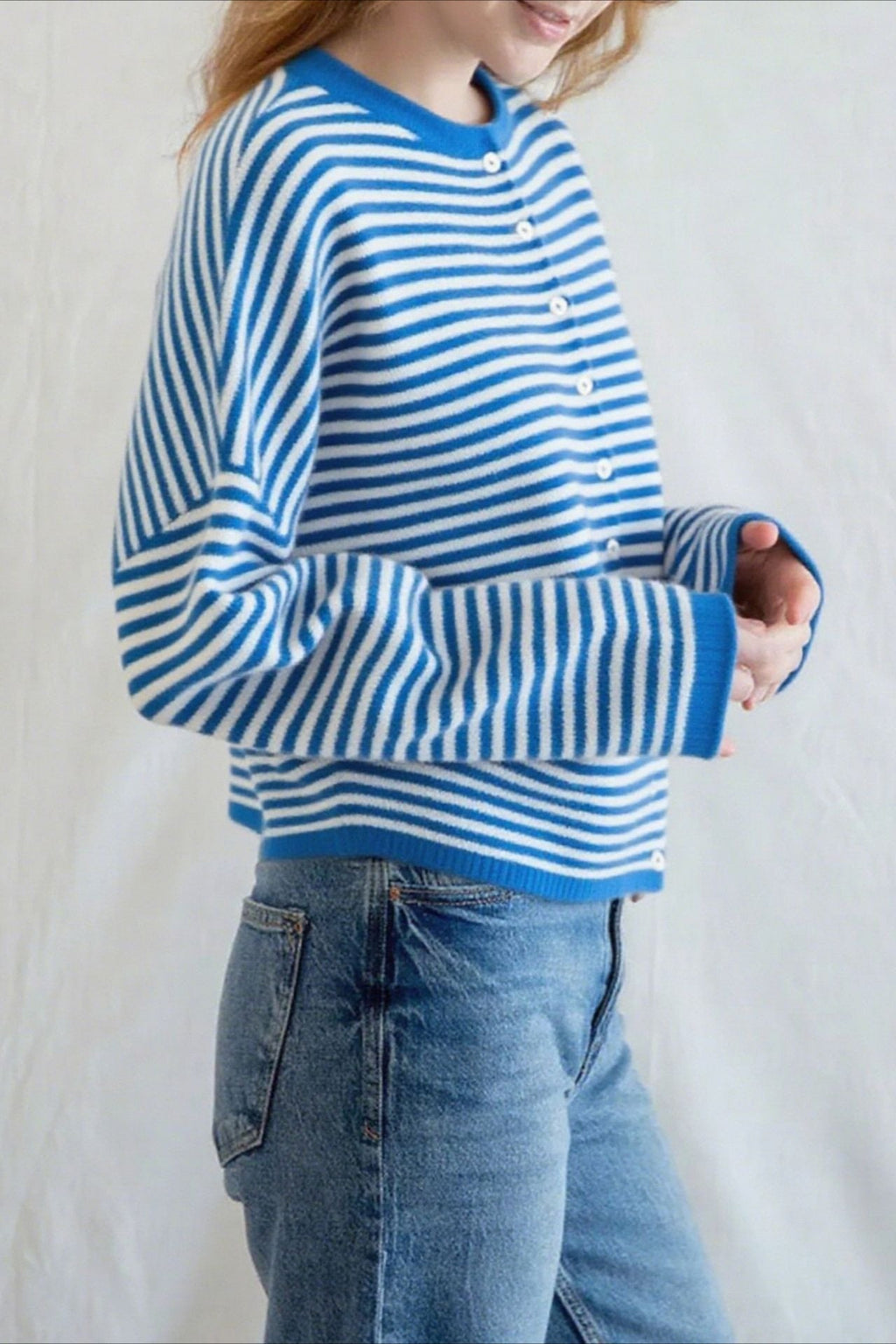 Striped Knit Round Neck Cardigan image 5