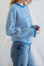 Striped Knit Round Neck Cardigan image 5