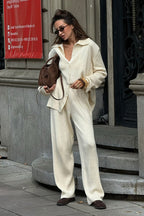 Knit Ribbed Collar Long Sleeve Loose Two Piece Set image 2