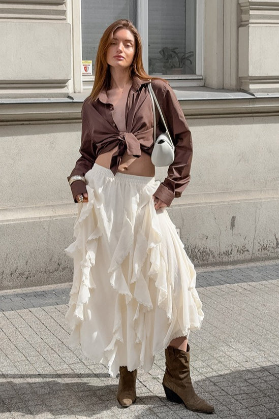 Apricot Ruffle Chic Lace Trim Skirt image 1
