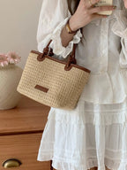 Lumi Straw Crossbody detail view styled for Avrienne