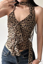 Chiffon Leopard Print Ruffle Halter Top image 1