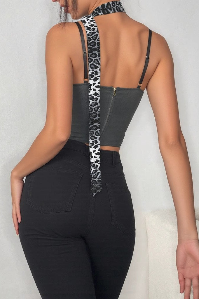 Tie Bustier Leopard Patchwork Color Block Cami Top image 5
