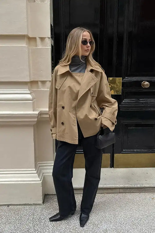Chic Khaki Trench Collar Jacket image 2