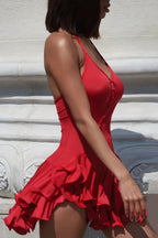 Halter Ruffled Button Slim Mini Dress image 6