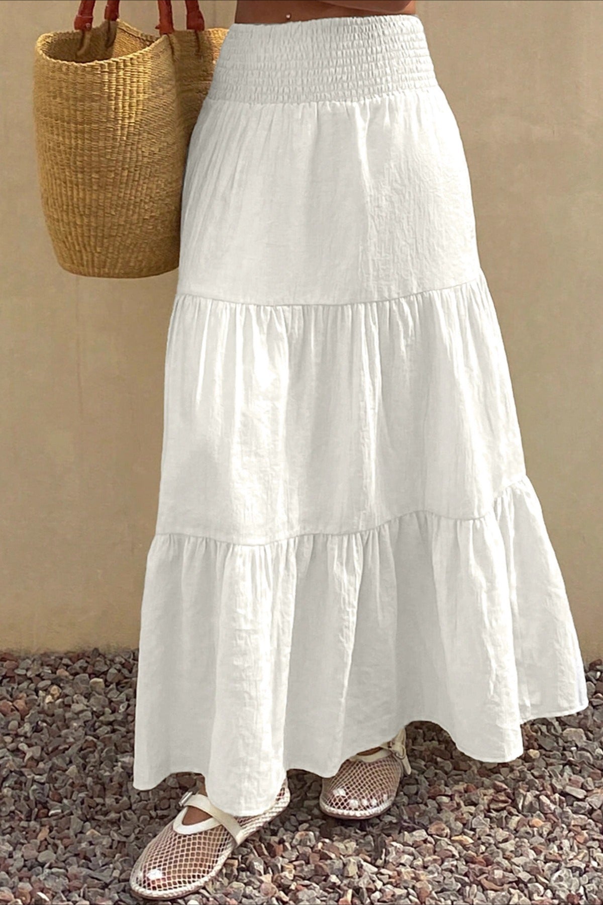 Chic Solid Asymmetric Drape Midi Skirt image 2