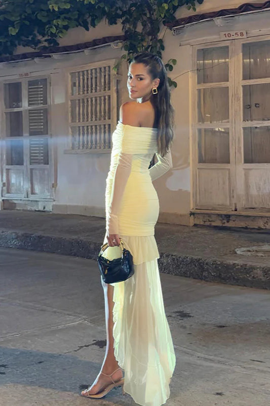 Fall New Slim-Fit Pleated Off-Shoulder Party Dress image 2